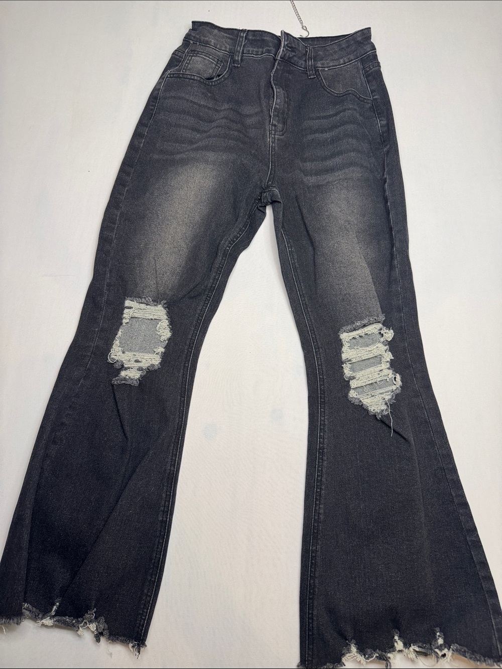 High-Waist Black Distressed Flare Jeans for Women
